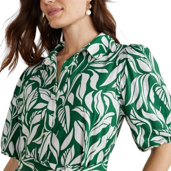 Soft Surroundings Linen Blend Green Steffi Tropical Tiered Maxi Dress Womens 1X - Picture 5 of 15